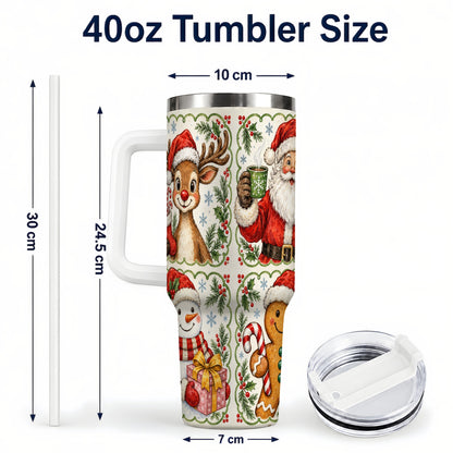 #pl[40oz|White] Holiday Friends 40oz Tumbler with Handle, Christmas Travel Cup