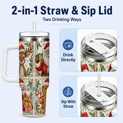 #pl[40oz|White] Holiday Friends 40oz Tumbler with Handle, Christmas Travel Cup