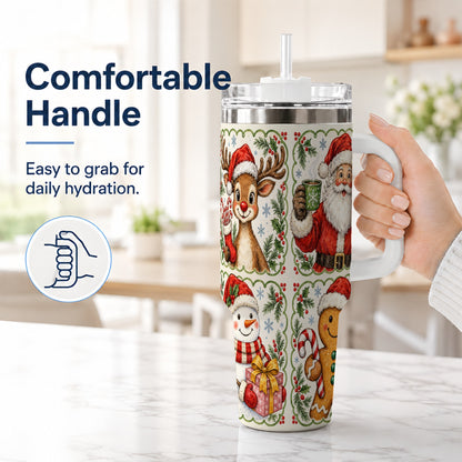 #pl[40oz|White] Holiday Friends 40oz Tumbler with Handle, Christmas Travel Cup