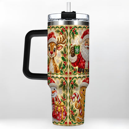 #pl[40oz|Black] Jeweled Holiday Friends 40oz Tumbler with Handle, Christmas Travel Cup