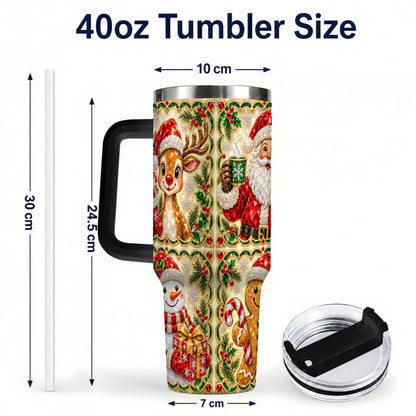 #pl[40oz|Black] Jeweled Holiday Friends 40oz Tumbler with Handle, Christmas Travel Cup