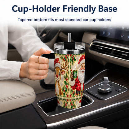 #pl[40oz|Black] Jeweled Holiday Friends 40oz Tumbler with Handle, Christmas Travel Cup