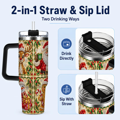 #pl[40oz|Black] Jeweled Holiday Friends 40oz Tumbler with Handle, Christmas Travel Cup