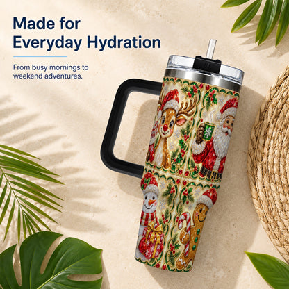 #pl[40oz|Black] Jeweled Holiday Friends 40oz Tumbler with Handle, Christmas Travel Cup