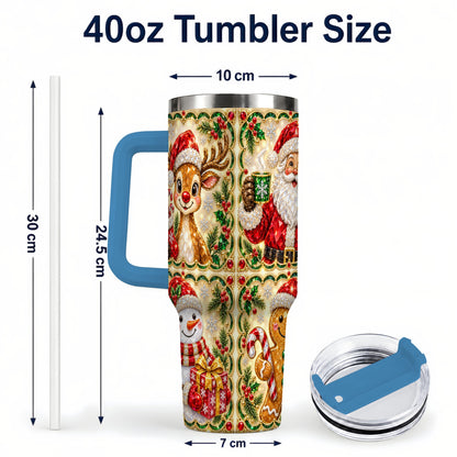 #pl[40oz|Blue] Jeweled Holiday Friends 40oz Tumbler with Handle, Christmas Travel Cup