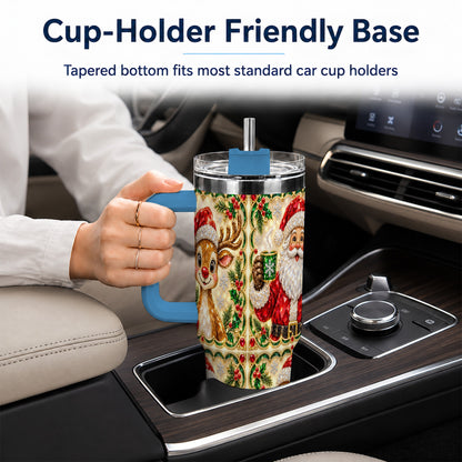 #pl[40oz|Blue] Jeweled Holiday Friends 40oz Tumbler with Handle, Christmas Travel Cup