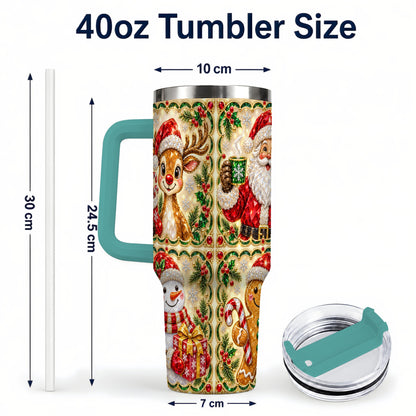 #pl[40oz|Green] Jeweled Holiday Friends 40oz Tumbler with Handle, Christmas Travel Cup