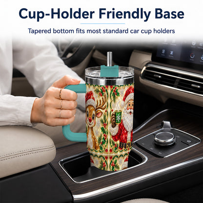 #pl[40oz|Green] Jeweled Holiday Friends 40oz Tumbler with Handle, Christmas Travel Cup