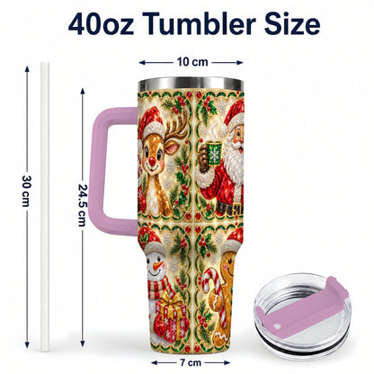 #pl[40oz|Pink] Jeweled Holiday Friends 40oz Tumbler with Handle, Christmas Travel Cup
