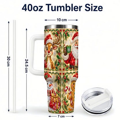 #pl[40oz|White] Jeweled Holiday Friends 40oz Tumbler with Handle, Christmas Travel Cup