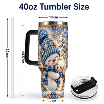 #pl[40oz|Black] Snowman Dog 40oz Tumbler with Handle, Winter Stainless Steel Travel Cup