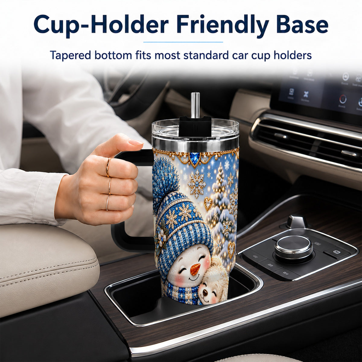 #pl[40oz|Black] Snowman Dog 40oz Tumbler with Handle, Winter Stainless Steel Travel Cup