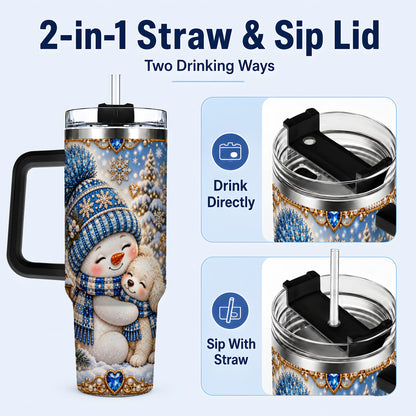 #pl[40oz|Black] Snowman Dog 40oz Tumbler with Handle, Winter Stainless Steel Travel Cup