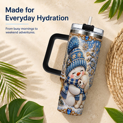 #pl[40oz|Black] Snowman Dog 40oz Tumbler with Handle, Winter Stainless Steel Travel Cup