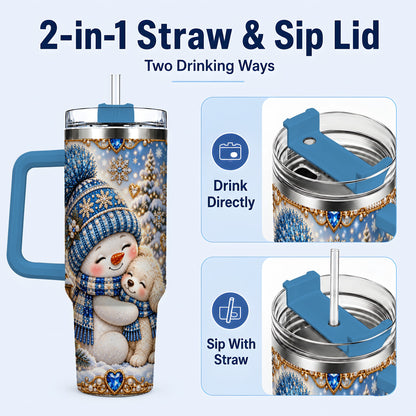 #pl[40oz|Blue] Snowman Dog 40oz Tumbler with Handle, Winter Stainless Steel Travel Cup