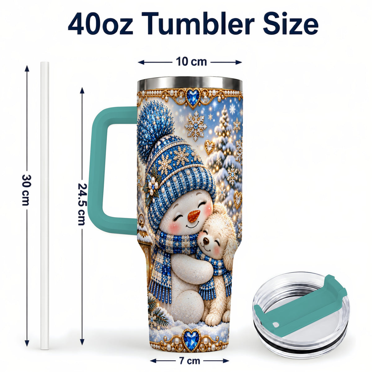 #pl[40oz|Green] Snowman Dog 40oz Tumbler with Handle, Winter Stainless Steel Travel Cup