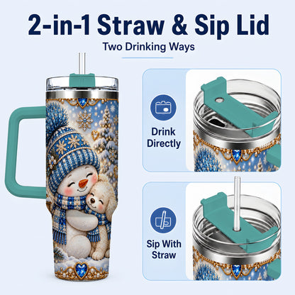 #pl[40oz|Green] Snowman Dog 40oz Tumbler with Handle, Winter Stainless Steel Travel Cup