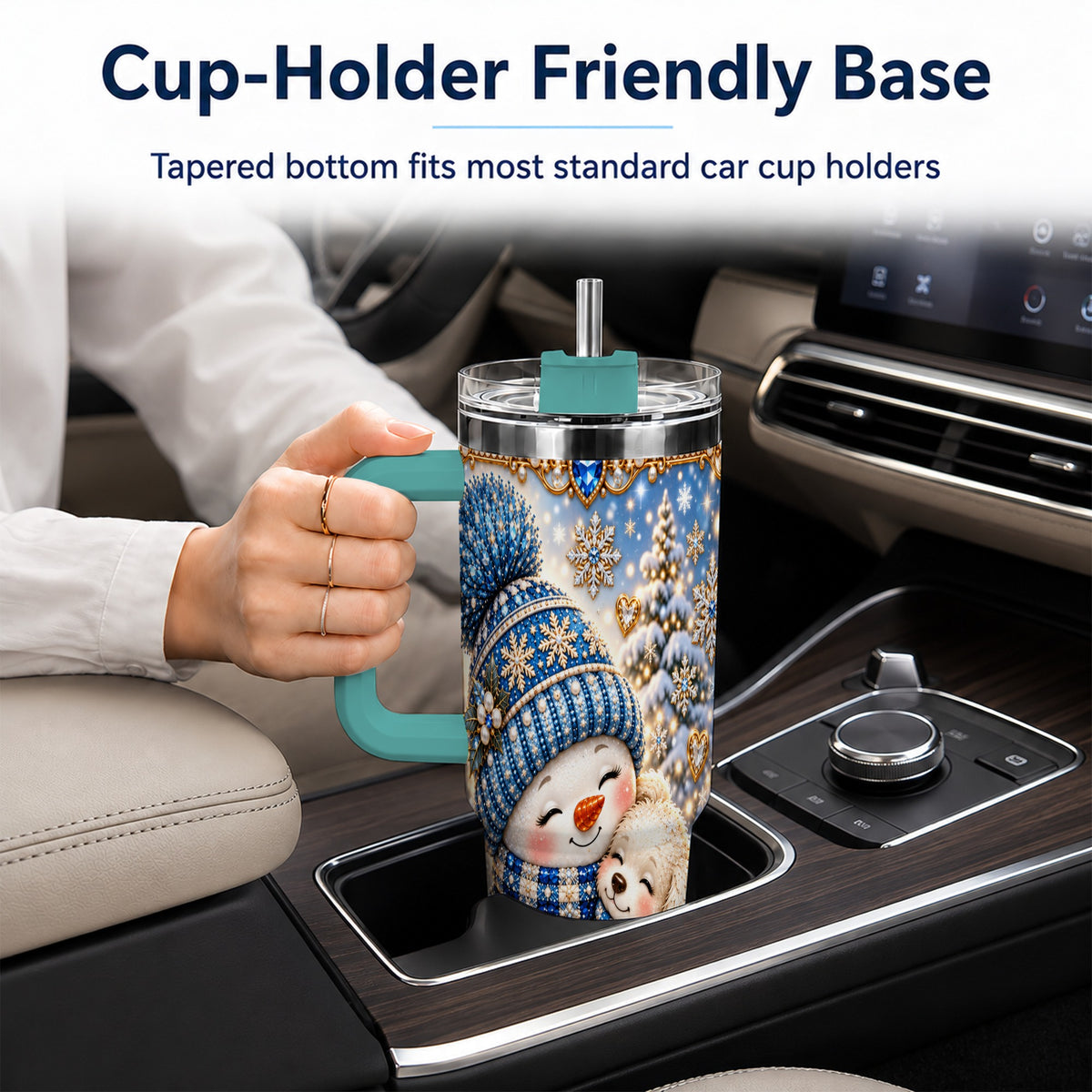 #pl[40oz|Green] Snowman Dog 40oz Tumbler with Handle, Winter Stainless Steel Travel Cup