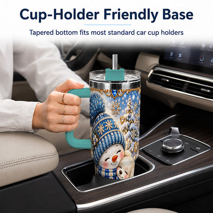 #pl[40oz|Green] Snowman Dog 40oz Tumbler with Handle, Winter Stainless Steel Travel Cup