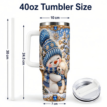 #pl[40oz|White] Snowman Dog 40oz Tumbler with Handle, Winter Stainless Steel Travel Cup