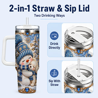 #pl[40oz|White] Snowman Dog 40oz Tumbler with Handle, Winter Stainless Steel Travel Cup