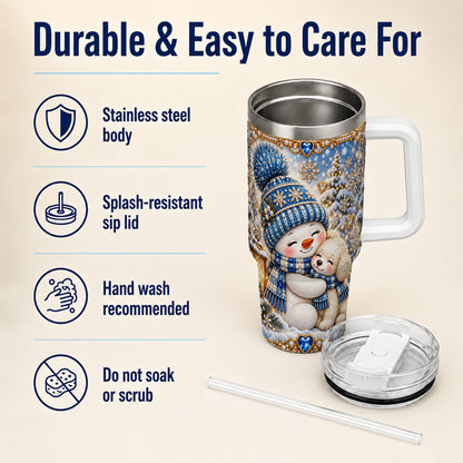 #pl[40oz|White] Snowman Dog 40oz Tumbler with Handle, Winter Stainless Steel Travel Cup