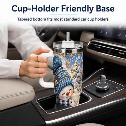 #pl[40oz|White] Snowman Dog 40oz Tumbler with Handle, Winter Stainless Steel Travel Cup