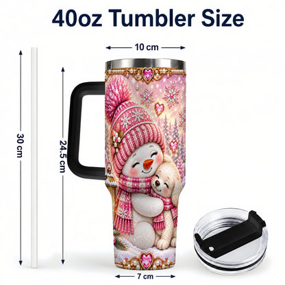 #pl[40oz|Black] Snowman Dog 40oz Tumbler with Handle, Winter Stainless Steel Travel Cup