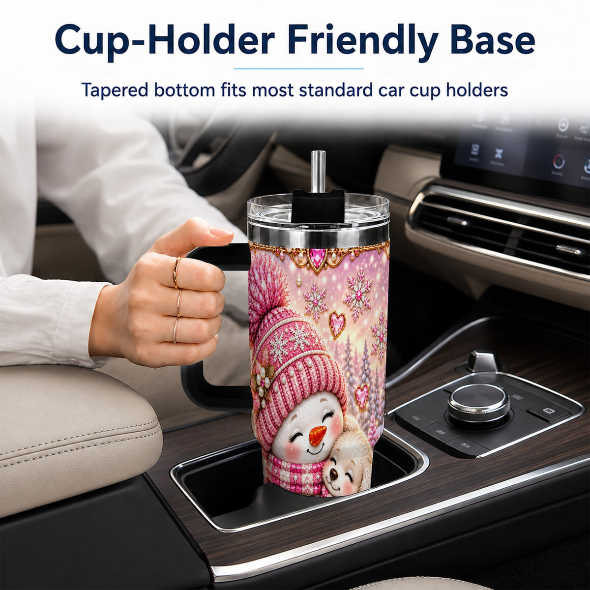 #pl[40oz|Black] Snowman Dog 40oz Tumbler with Handle, Winter Stainless Steel Travel Cup