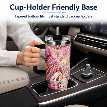 #pl[40oz|Black] Snowman Dog 40oz Tumbler with Handle, Winter Stainless Steel Travel Cup
