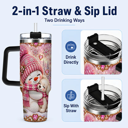#pl[40oz|Black] Snowman Dog 40oz Tumbler with Handle, Winter Stainless Steel Travel Cup