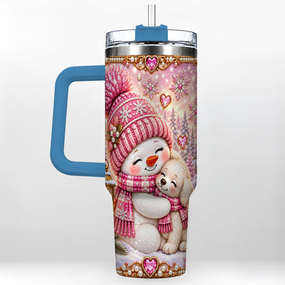 #pl[40oz|Blue] Snowman Dog 40oz Tumbler with Handle, Winter Stainless Steel Travel Cup