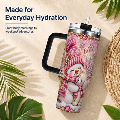 #pl[40oz|Black] Snowman Dog 40oz Tumbler with Handle, Winter Stainless Steel Travel Cup
