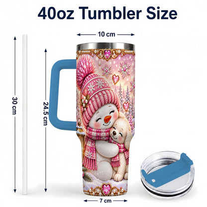 #pl[40oz|Blue] Snowman Dog 40oz Tumbler with Handle, Winter Stainless Steel Travel Cup