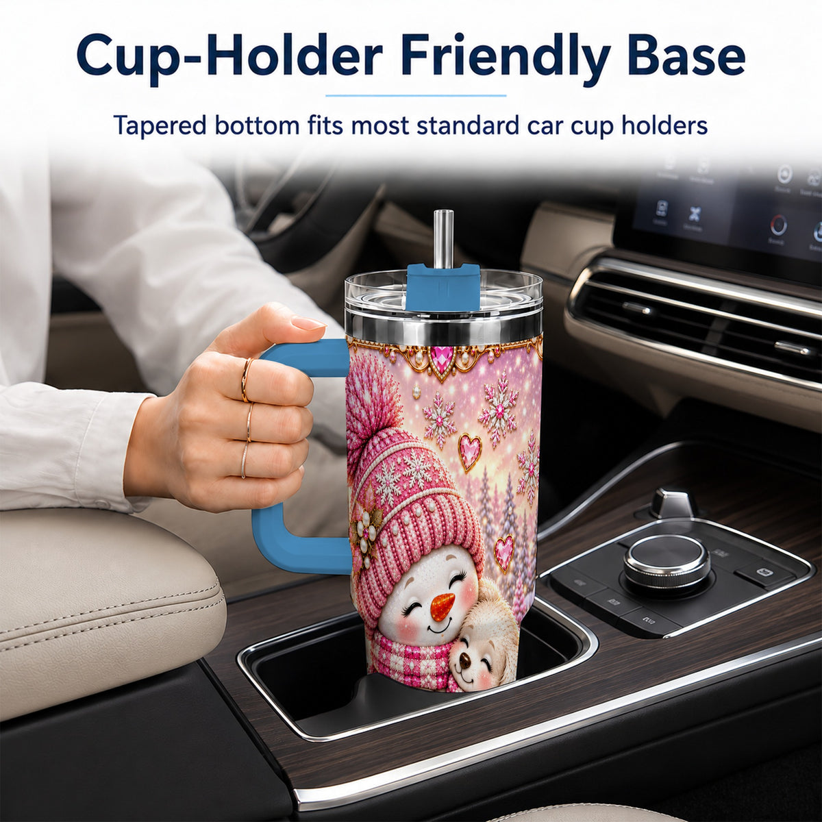 #pl[40oz|Blue] Snowman Dog 40oz Tumbler with Handle, Winter Stainless Steel Travel Cup
