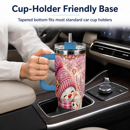 #pl[40oz|Blue] Snowman Dog 40oz Tumbler with Handle, Winter Stainless Steel Travel Cup