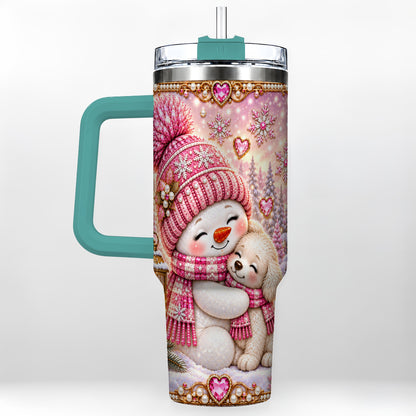 #pl[40oz|Green] Snowman Dog 40oz Tumbler with Handle, Winter Stainless Steel Travel Cup