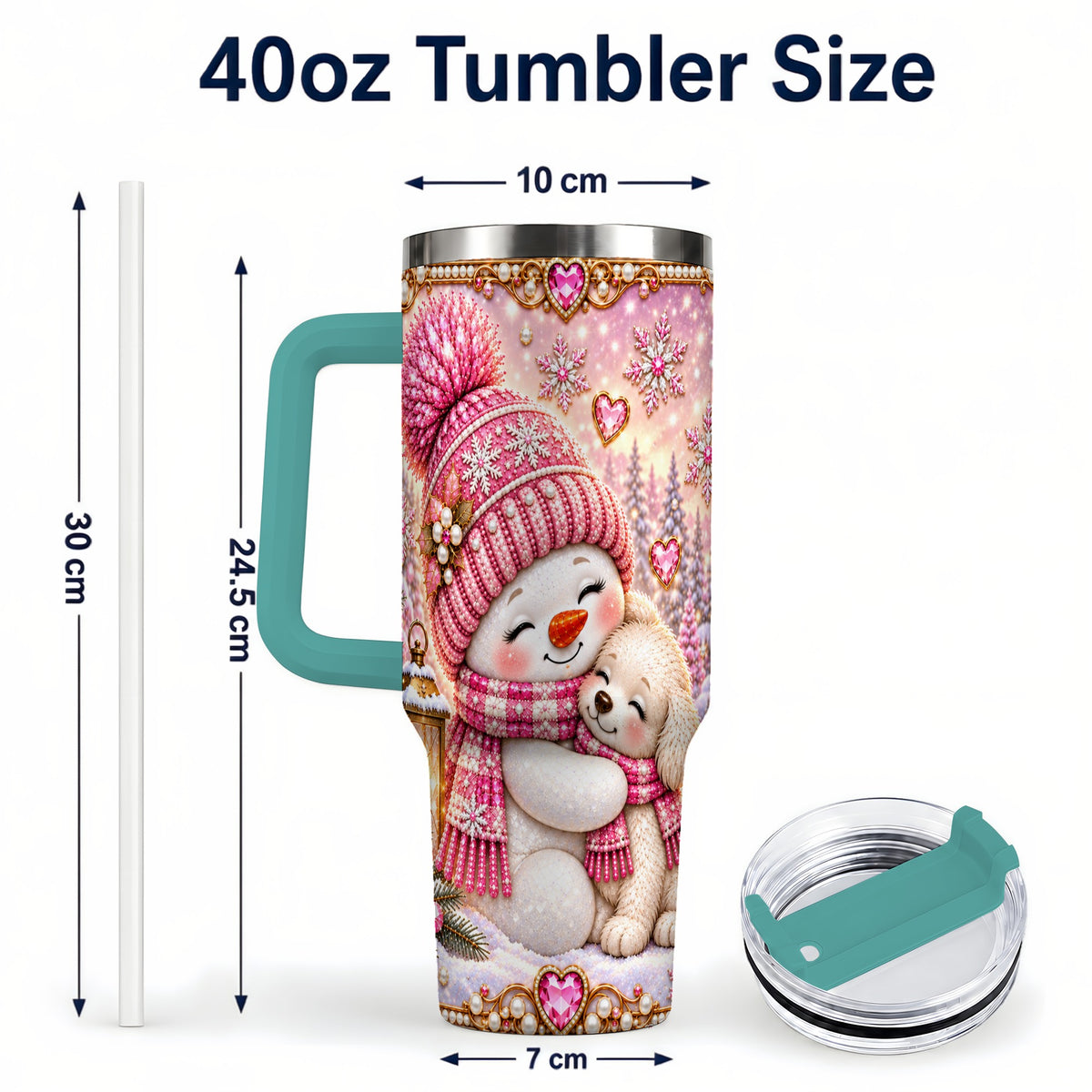 #pl[40oz|Green] Snowman Dog 40oz Tumbler with Handle, Winter Stainless Steel Travel Cup
