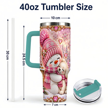 #pl[40oz|Green] Snowman Dog 40oz Tumbler with Handle, Winter Stainless Steel Travel Cup