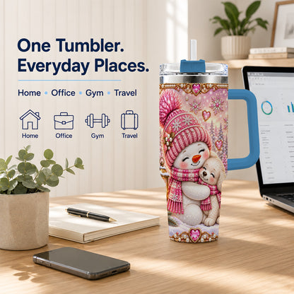 #pl[40oz|Blue] Snowman Dog 40oz Tumbler with Handle, Winter Stainless Steel Travel Cup