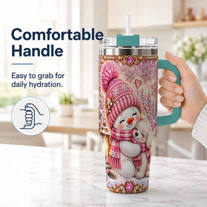 #pl[40oz|Green] Snowman Dog 40oz Tumbler with Handle, Winter Stainless Steel Travel Cup