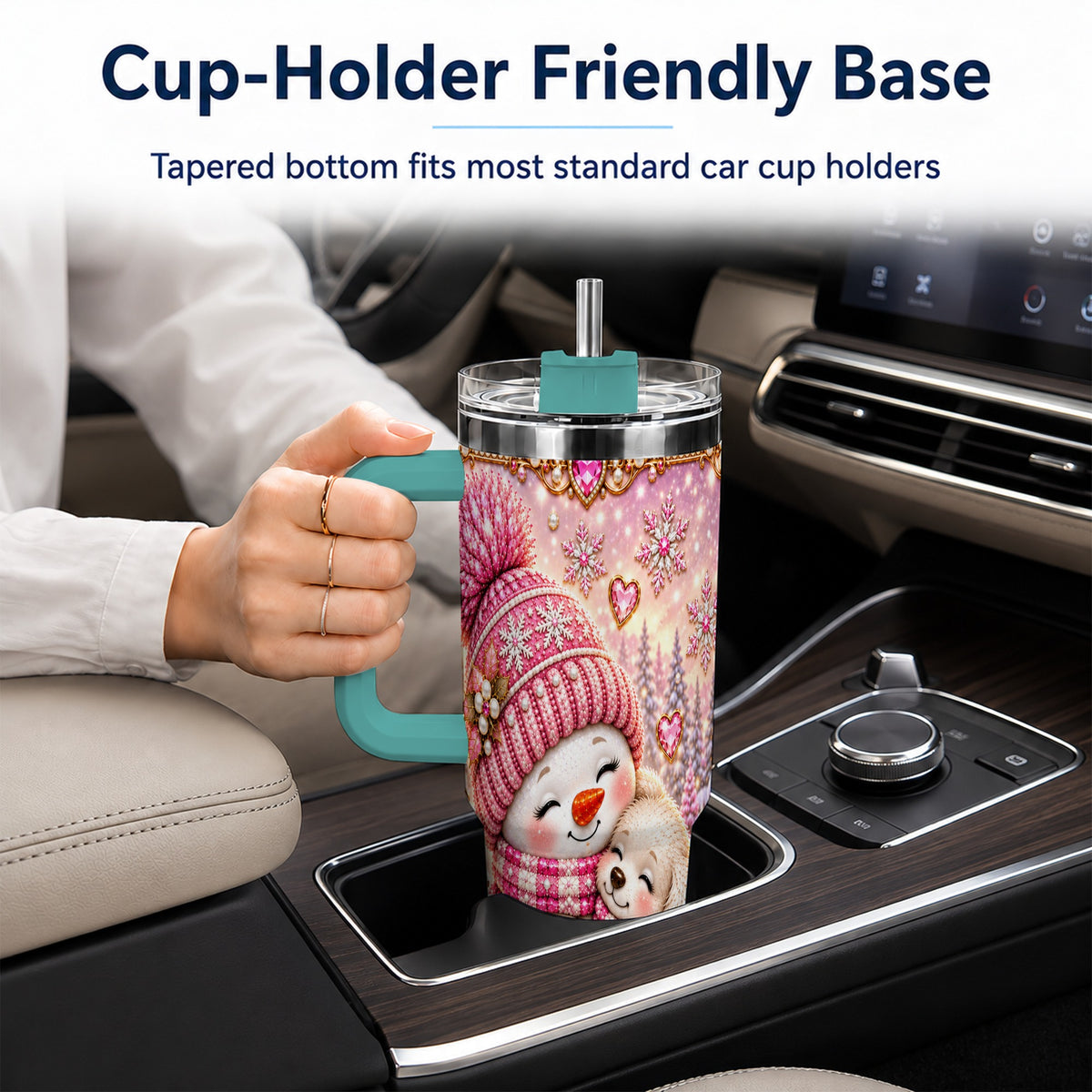 #pl[40oz|Green] Snowman Dog 40oz Tumbler with Handle, Winter Stainless Steel Travel Cup