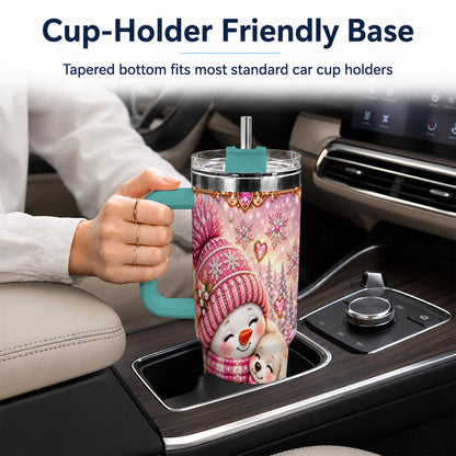 #pl[40oz|Green] Snowman Dog 40oz Tumbler with Handle, Winter Stainless Steel Travel Cup