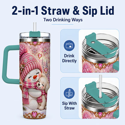 #pl[40oz|Green] Snowman Dog 40oz Tumbler with Handle, Winter Stainless Steel Travel Cup