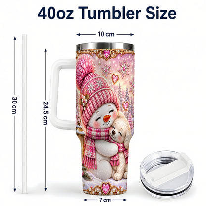 #pl[40oz|White] Snowman Dog 40oz Tumbler with Handle, Winter Stainless Steel Travel Cup