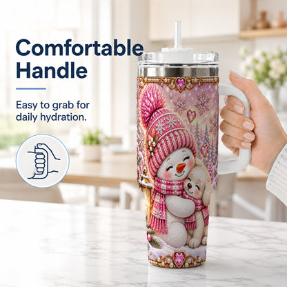 #pl[40oz|White] Snowman Dog 40oz Tumbler with Handle, Winter Stainless Steel Travel Cup