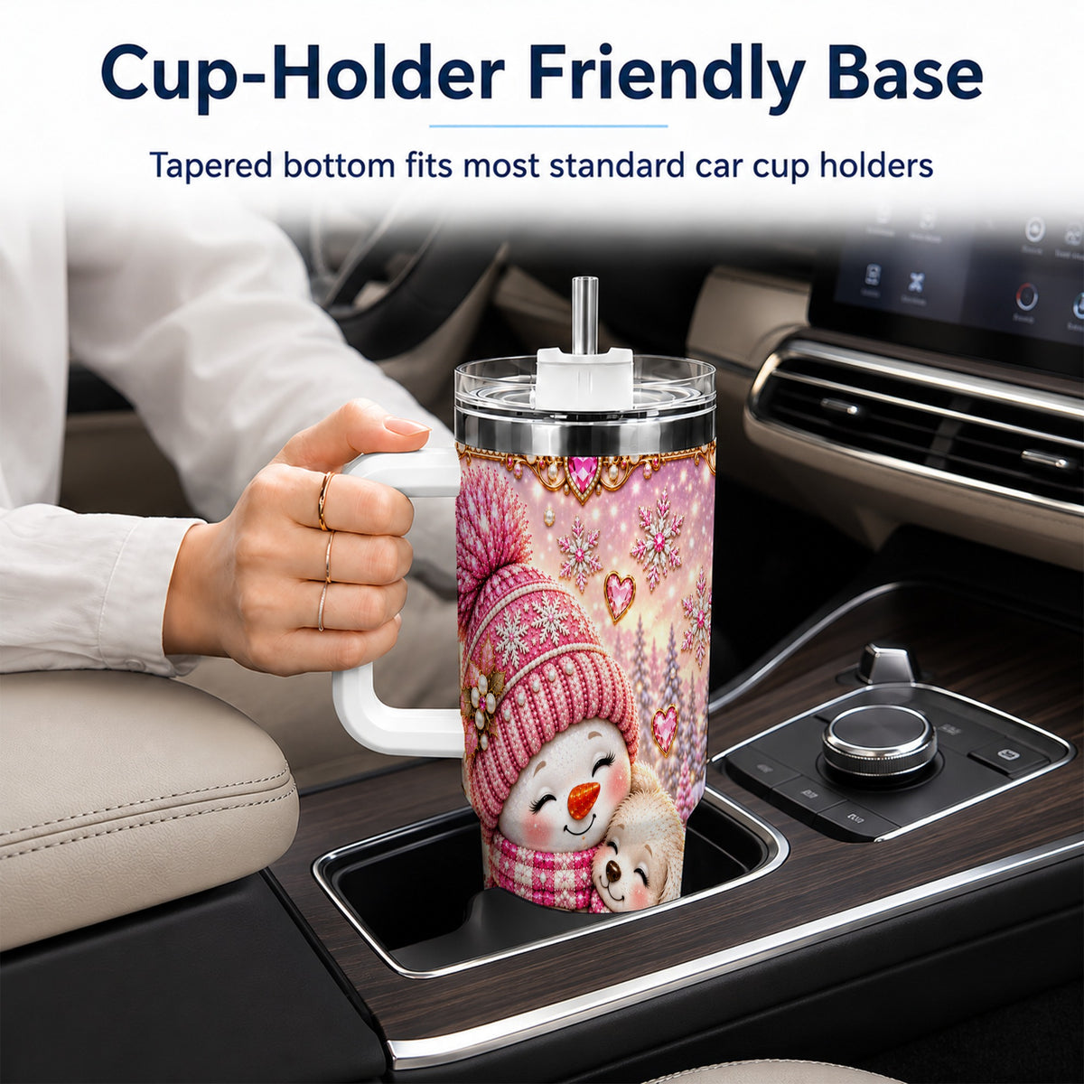 #pl[40oz|White] Snowman Dog 40oz Tumbler with Handle, Winter Stainless Steel Travel Cup