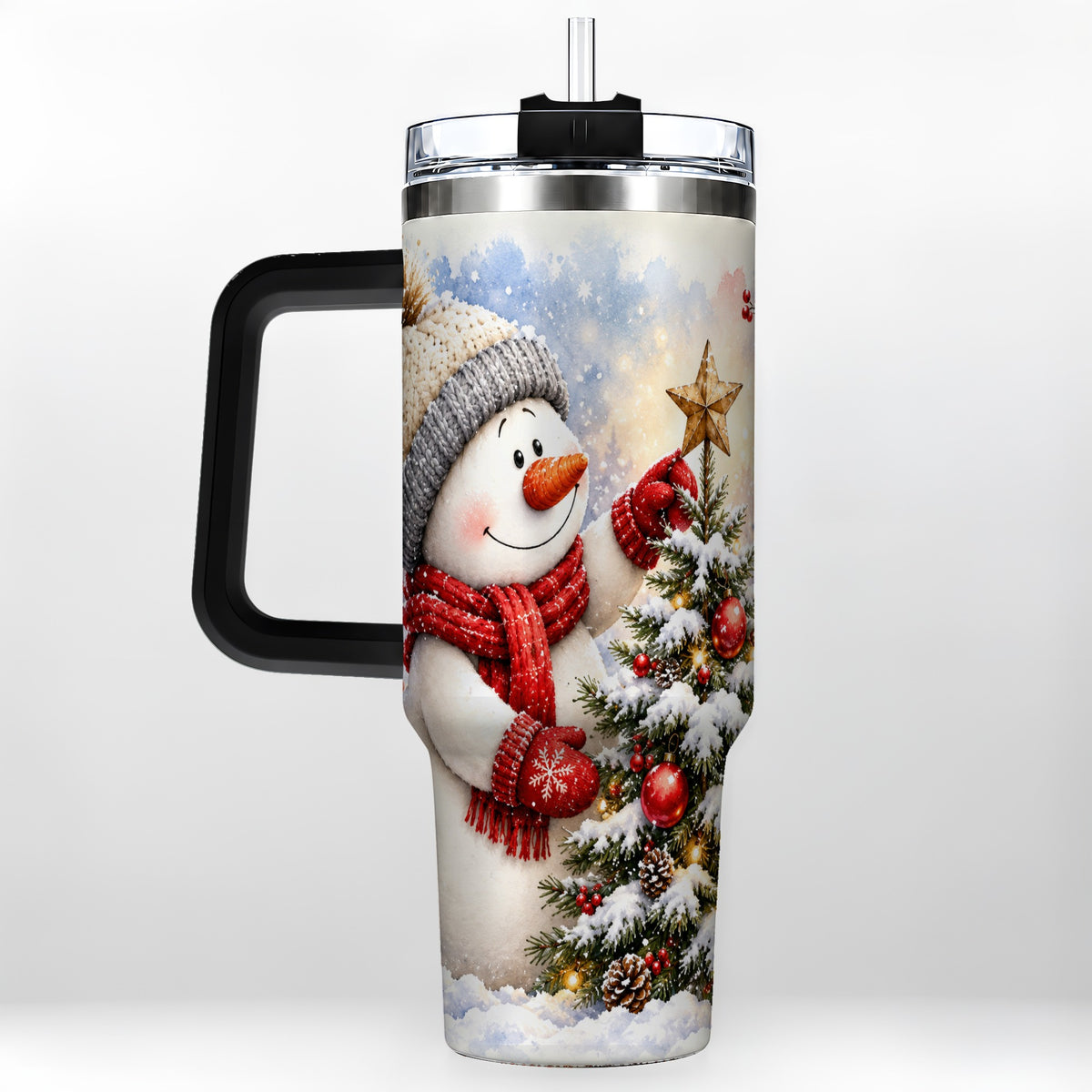#pl[40oz|Black] Snowman Christmas 40oz Tumbler, Winter Tumbler, Stainless Steel Travel Cup