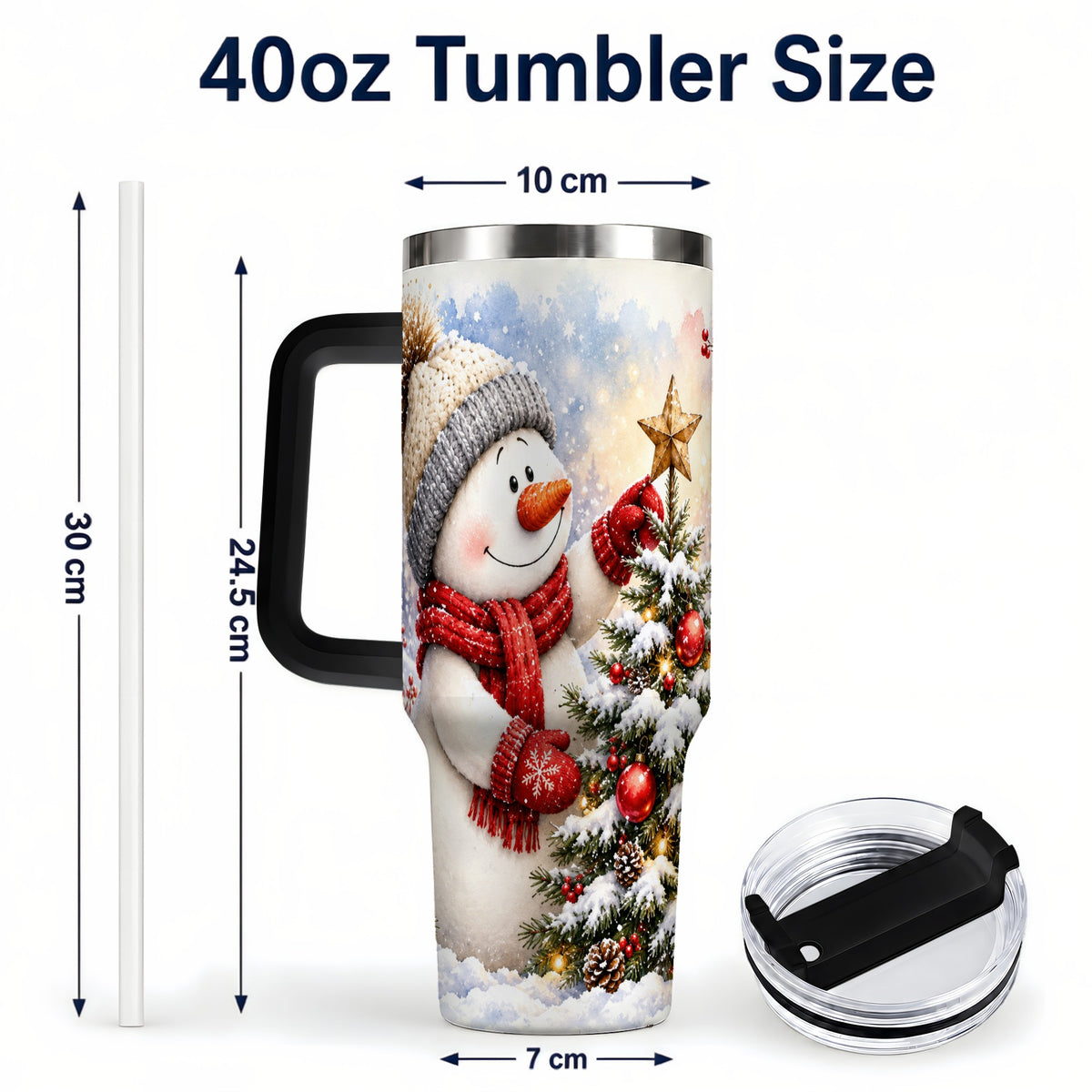 #pl[40oz|Black] Snowman Christmas 40oz Tumbler, Winter Tumbler, Stainless Steel Travel Cup