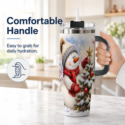 #pl[40oz|Black] Snowman Christmas 40oz Tumbler, Winter Tumbler, Stainless Steel Travel Cup